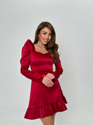 Dress Lola with long-sleeved satin burgundy