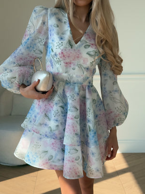 Dress Megan with organza print hydrangea