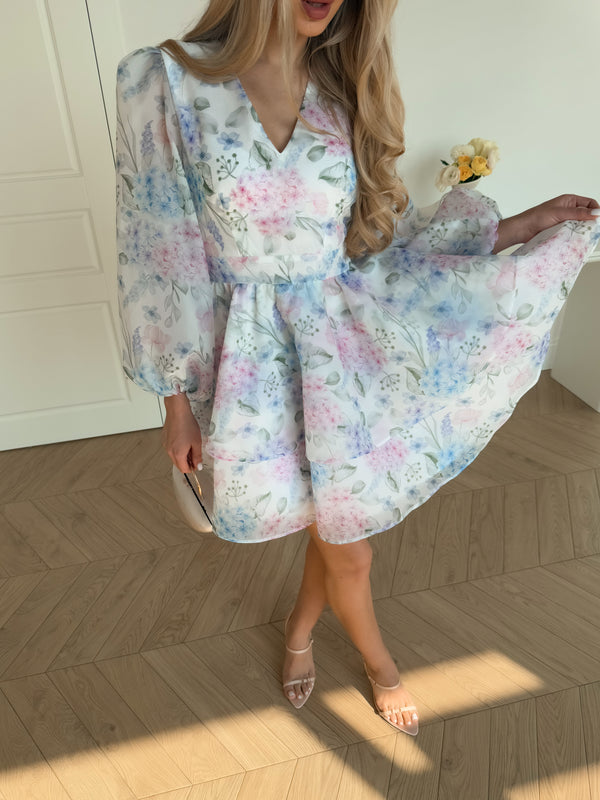 Dress Megan with organza print hydrangea