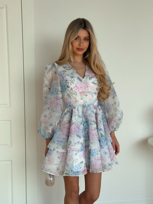 Dress Megan with organza print hydrangea