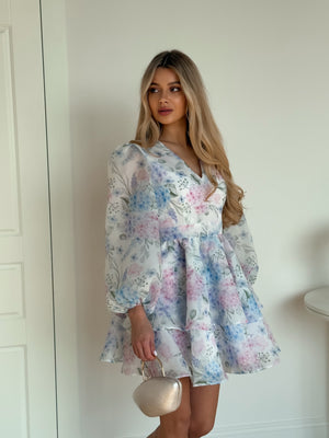 Dress Megan with organza print hydrangea