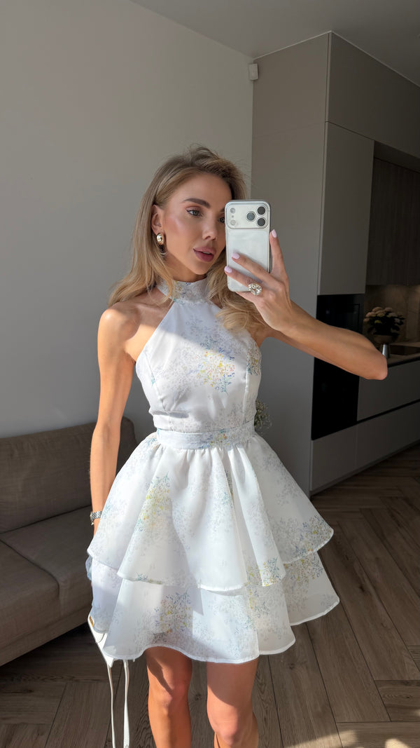 Dress Mia with organza print mimosa