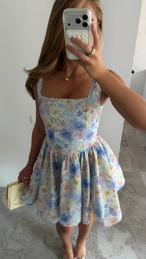 Dress Sabrina corset blue flowers