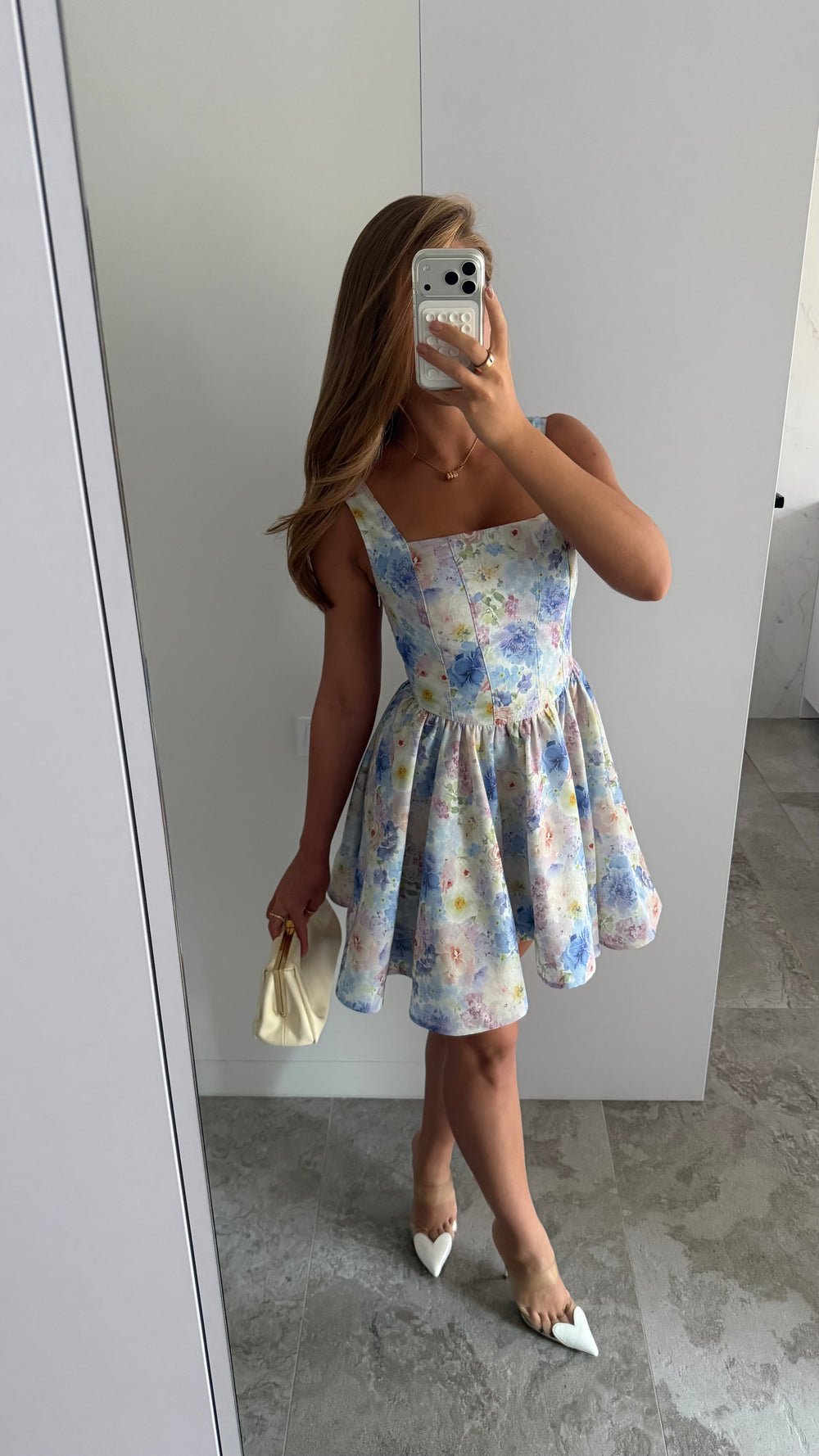 Dress Sabrina corset blue flowers