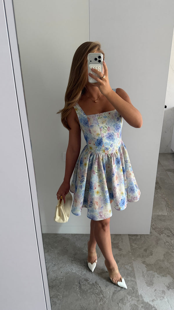 Dress Sabrina corset blue flowers