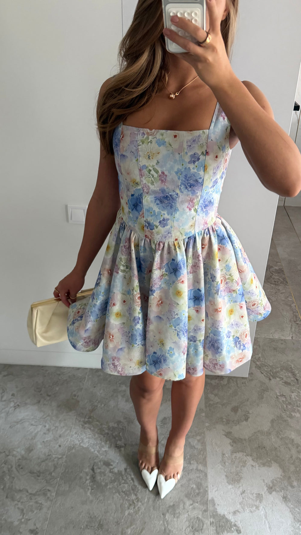 Dress Sabrina corset blue flowers