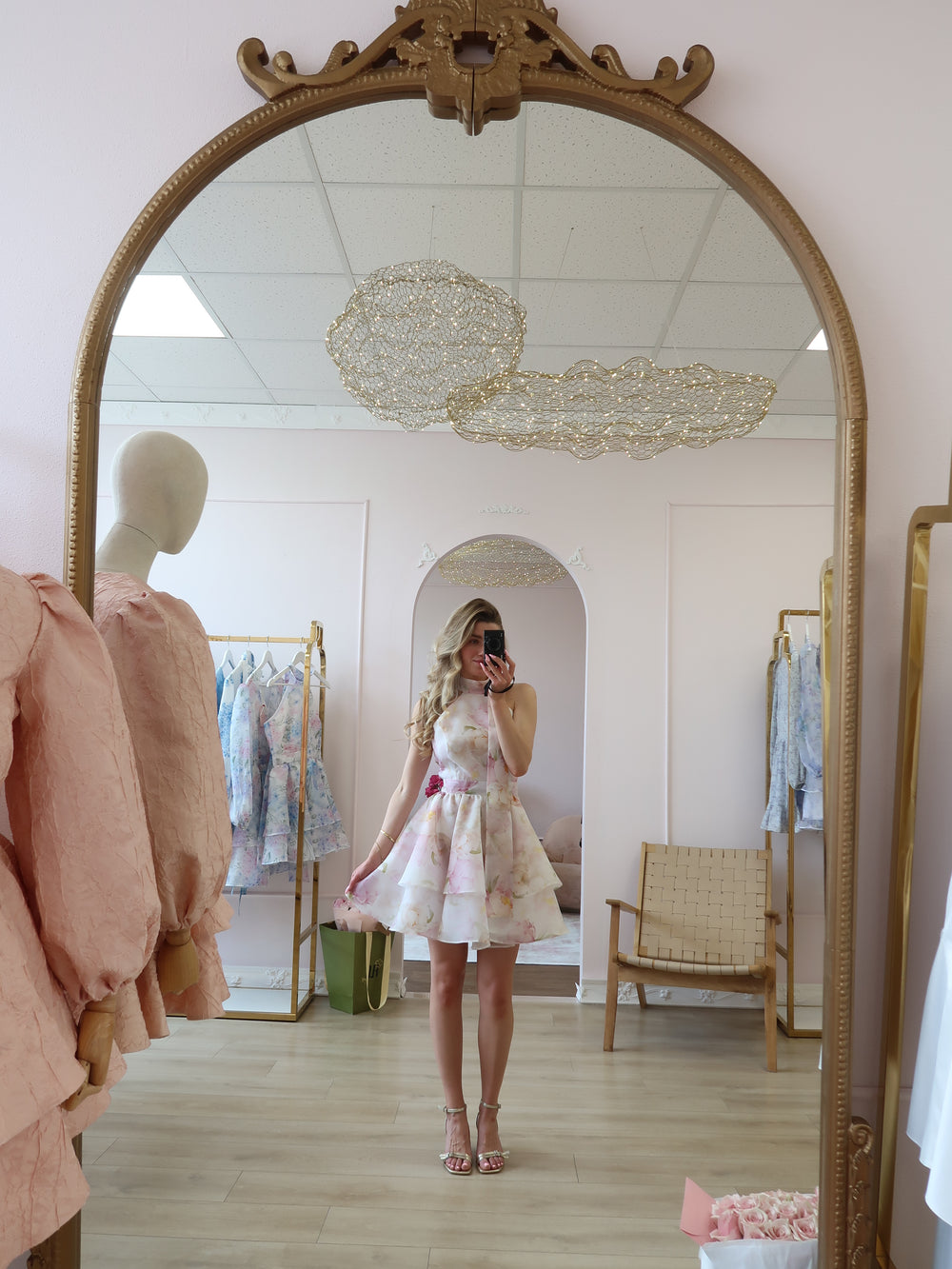 Dress Mia with organza print pions
