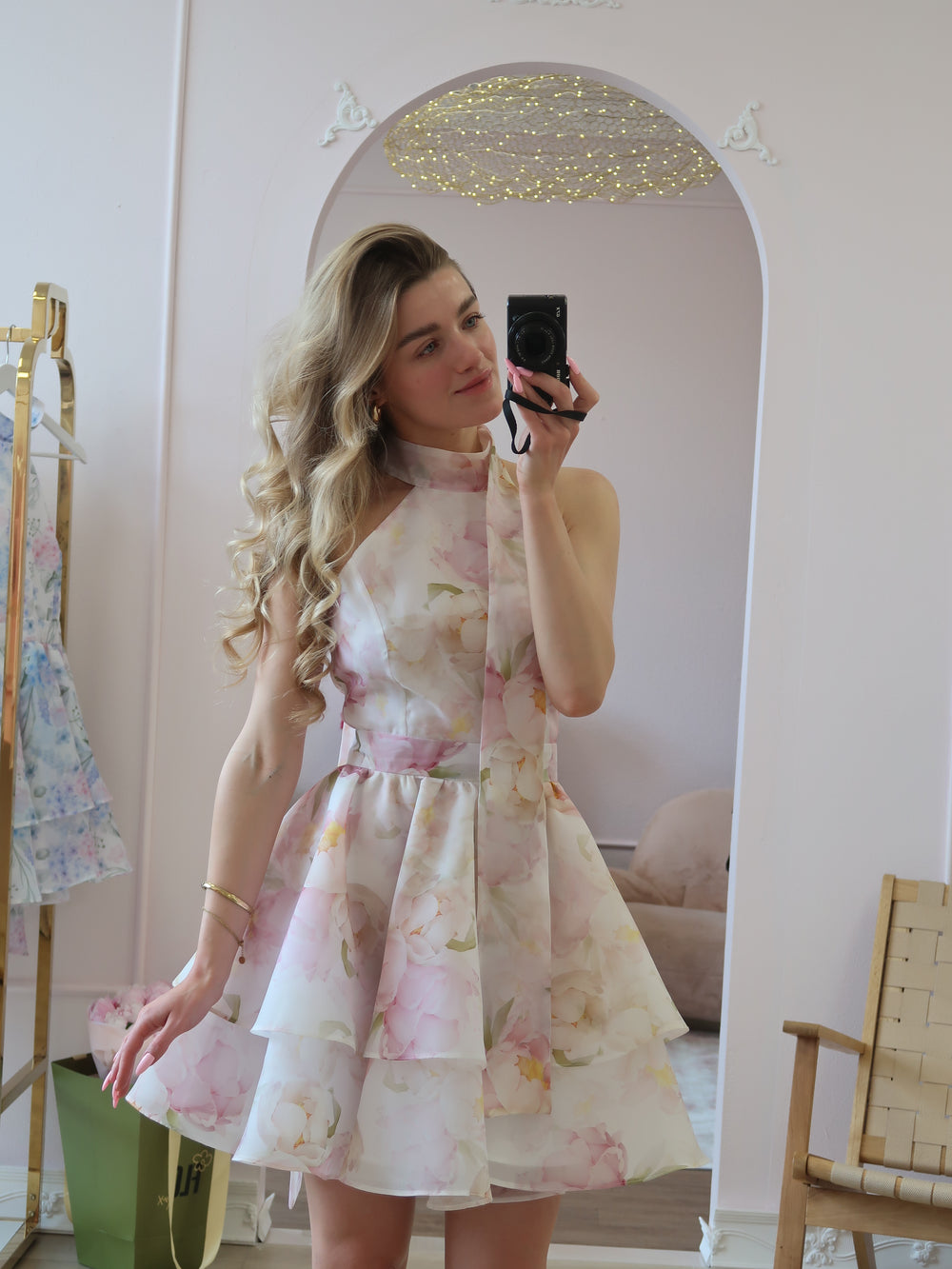Dress Mia with organza print pions