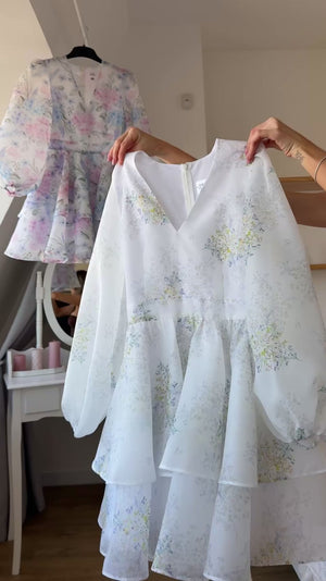 Dress Megan with organza print mimosa