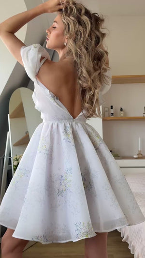 Dress Amelia with organza print mimosas