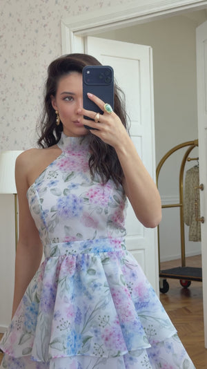 Dress Mia with organza print hydrangea